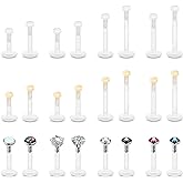 PiercingArt Plastic Labret Lip Jewelry Clear Earrings Retainers for Helix Tragus for Sports Work Bioflex Flat Threadless Push in Piercing Studs for Nose Medusa Mornoe Ashley 6/8/10/12 mm 16g