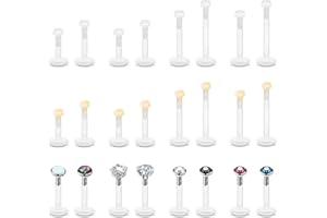 PiercingArt 24Pcs Bioflex Clear Lip Labret Rings Bioplast Medusa Monroe Piercing Studs Plastic Flat Back Skintone Retainers P