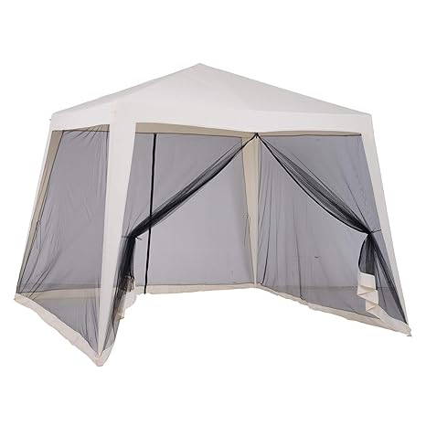 Outsunny Gartenpavillon Pavillon Festzelt Partyzelt wetterfest Zelt mit Moskitonetz Metall + Polyester Beige 3 x 3 m