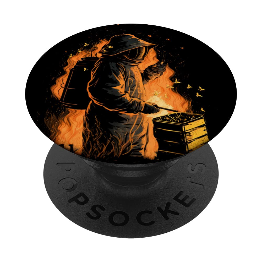 Beekeeper At Beehive Flames Retro Bees Breeder Fire PopSockets Swappable PopGrip
