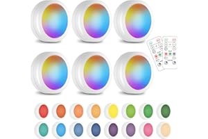 SIXDEFLY Wireless 16 Color Changing LED Puck Light 6 Pack LED Under Cabinet Lighting Closet Light Battery Powered Night Lights with Remote Control Dimmer & Timing Function
