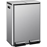 Elevon Kitchen Trash Can with Lid, 2 x 8 Gallon Garbage Can, with Soft-Close Foot Pedal and Removable Inner Bucket, 60 Liter Large Stainless Waste Bin for Bathroom Bedroom Home Office