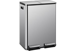 Elevon Kitchen Trash Can with Lid, 2 x 8 Gallon Garbage Can, with Soft-Close Foot Pedal and Removable Inner Bucket, 60 Liter Large Stainless Waste Bin for Bathroom Bedroom Home Office
