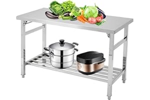 OUTGOODS 48''x30'' Stainless Steel Folding Preparation Table with Adjustable Undershelf, NSF Commercial Heavy-Duty Workbench, for Kitchen, Hotel, Home, Outdoor Cooking Table