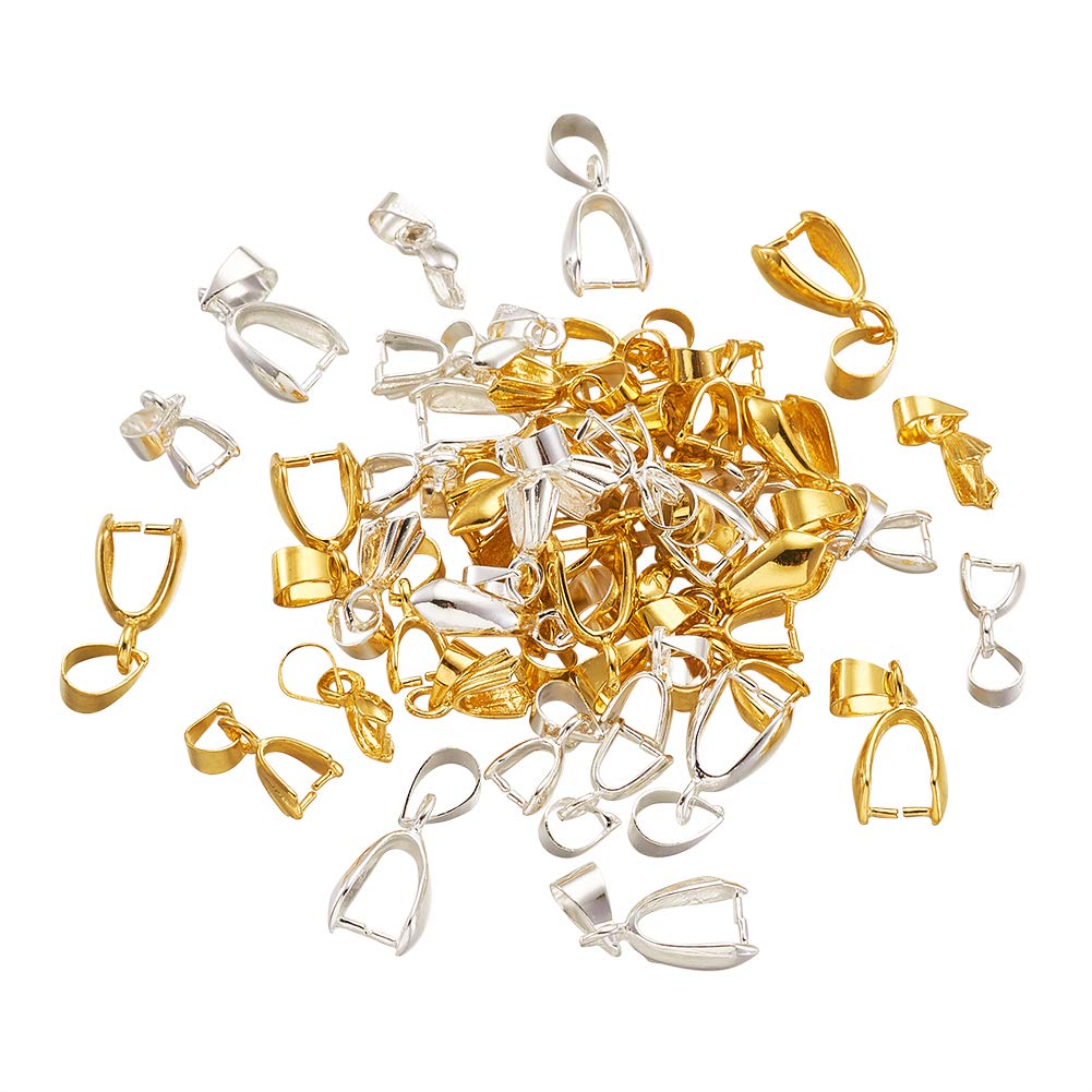Cheriswelry 300pcs Ice Pick Pinch Bails Gold Silver Snap on Bails Hook Clip Clasp Pendants Charms Connectors for Jewellery Necklace Bracelet Making(13mm/15mm/20mm)