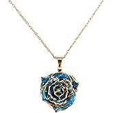 AliveRose Real Rose Gold Dipped Necklace Gifts for Women, 24K Gold Dipped Rose Pendant Necklace Jewelry Mothers Day Anniversaries Birthday Christmas Special Occasions Gifts for Her Mom Wife