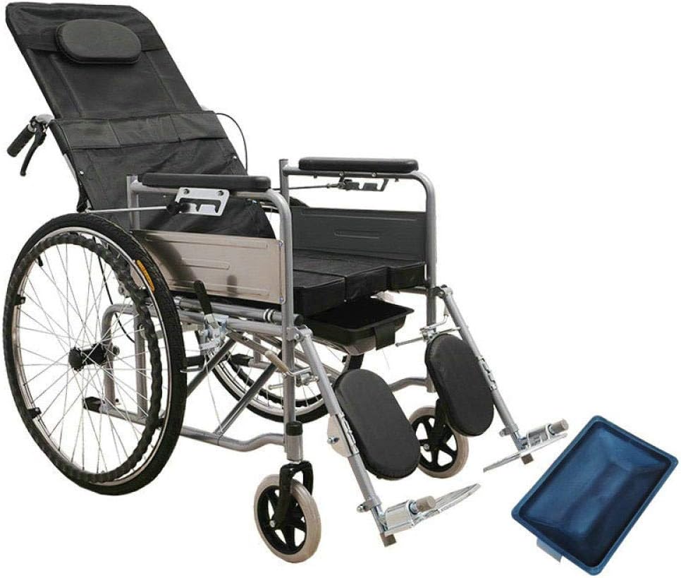 LIXIAO Wheelchair, Folding, Lightweight, Elderly, Multi-function, Full-lying Wheelchair, Elderly Disabled Scooter,Black-XXL