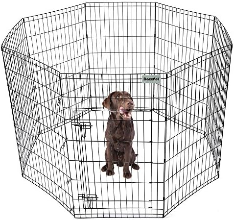 DazzPet Dog Playpen Puppy Pen with Door | Outdoor Outside Indoor Exercise Play Yard | Puppies Small animal Pet Enclosures Fence Crate | 8 Panel Foldable Metal Wire (42" Height)