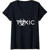 Womens toxic biohazard symbol white distressed V-Neck T-Shirt