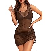 Pinup Fashion Women's Swimsuit Cover Up Sexy Sheer Sleeveless Mesh Swimwear Bikini Coverup Dress