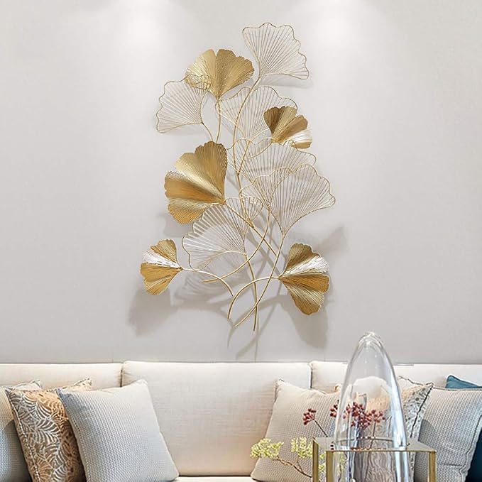 Décoration Murale Métal 3D - Feuilles De Ginkgo, Design Oriental, 110 X 60 Cm - Pour Salon, Chambre, Entrée - 7