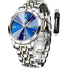 OLEVS Watch for Men Diamond Business Dress Analog Quartz Stainless Steel Waterproof Luminous Date Two Tone Luxury Casual Wris
