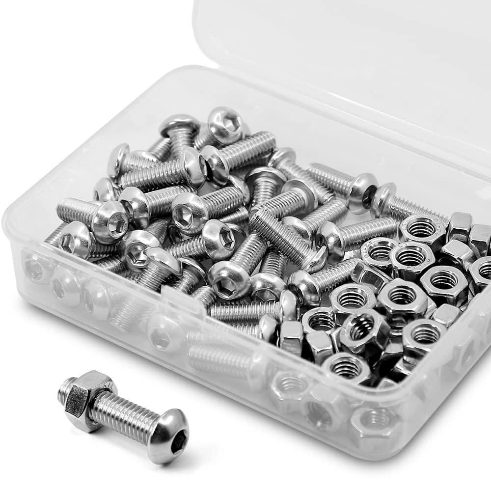 (40 sets) M6-1.0 x 10 mm Hex Socket Screws and Nuts Set 304 Stainless Steel 18-8 Round Head Screws โ image 1