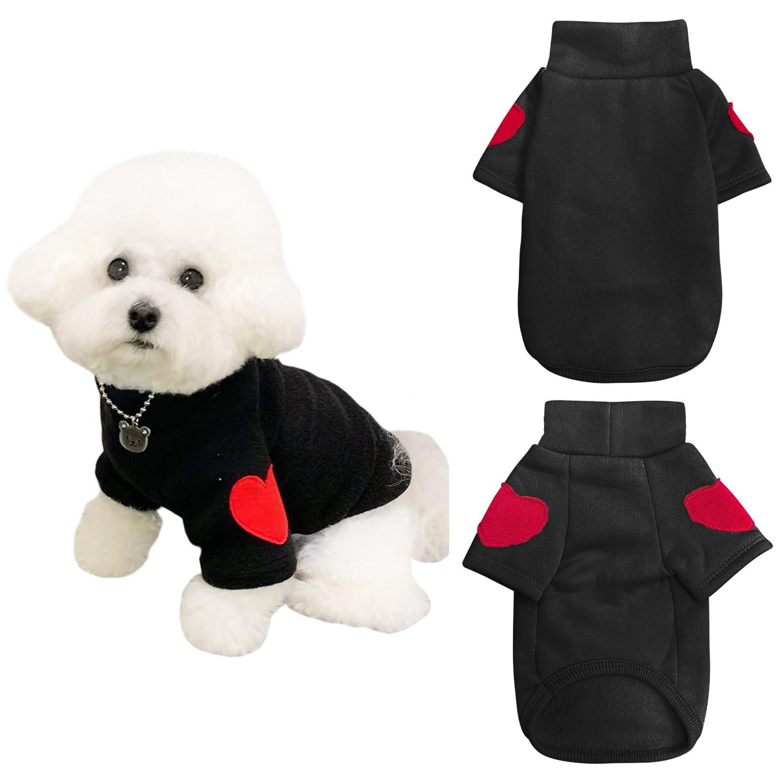 Winmany Small Medium Dogs Clothes Pet Heart Patch Turtleneck Sweatshirt Cat Puppy Spring Fall Winter Sweater Coat (Black, M)