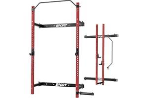 JoanKaren Folding Squat Rack, 1000LBS Capacity Wall Mounted Squat Rack, 2.36"x2.36" Foldable Squat Rack for Home Gym with Pul