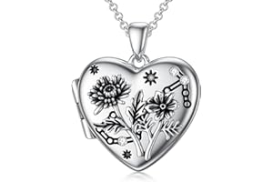 SOULMEET Heart Birth Flowers Zodiac Locket Necklace That Holds Picture Sterling Silver Personalized Various Months Constellat