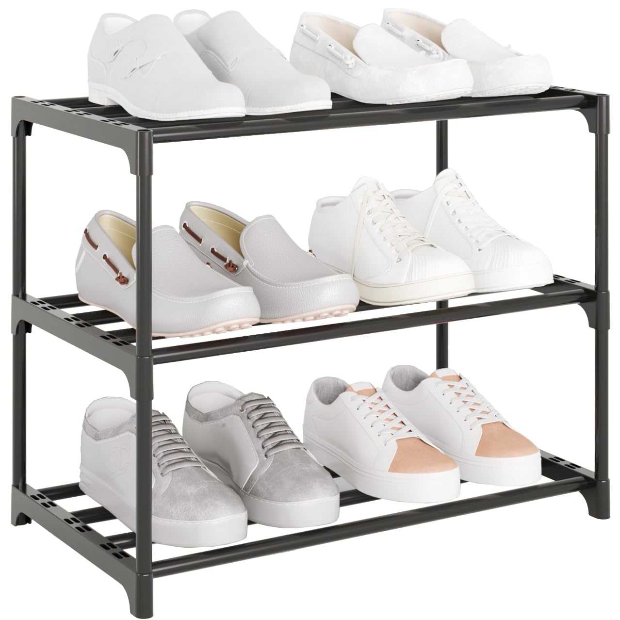 Photo 1 of Yegazte Small Metal Shoe Rack,Stackable Shoe Shelf Storage Organizer for Entryway, Hallway and Closet (3-Tier,Black)