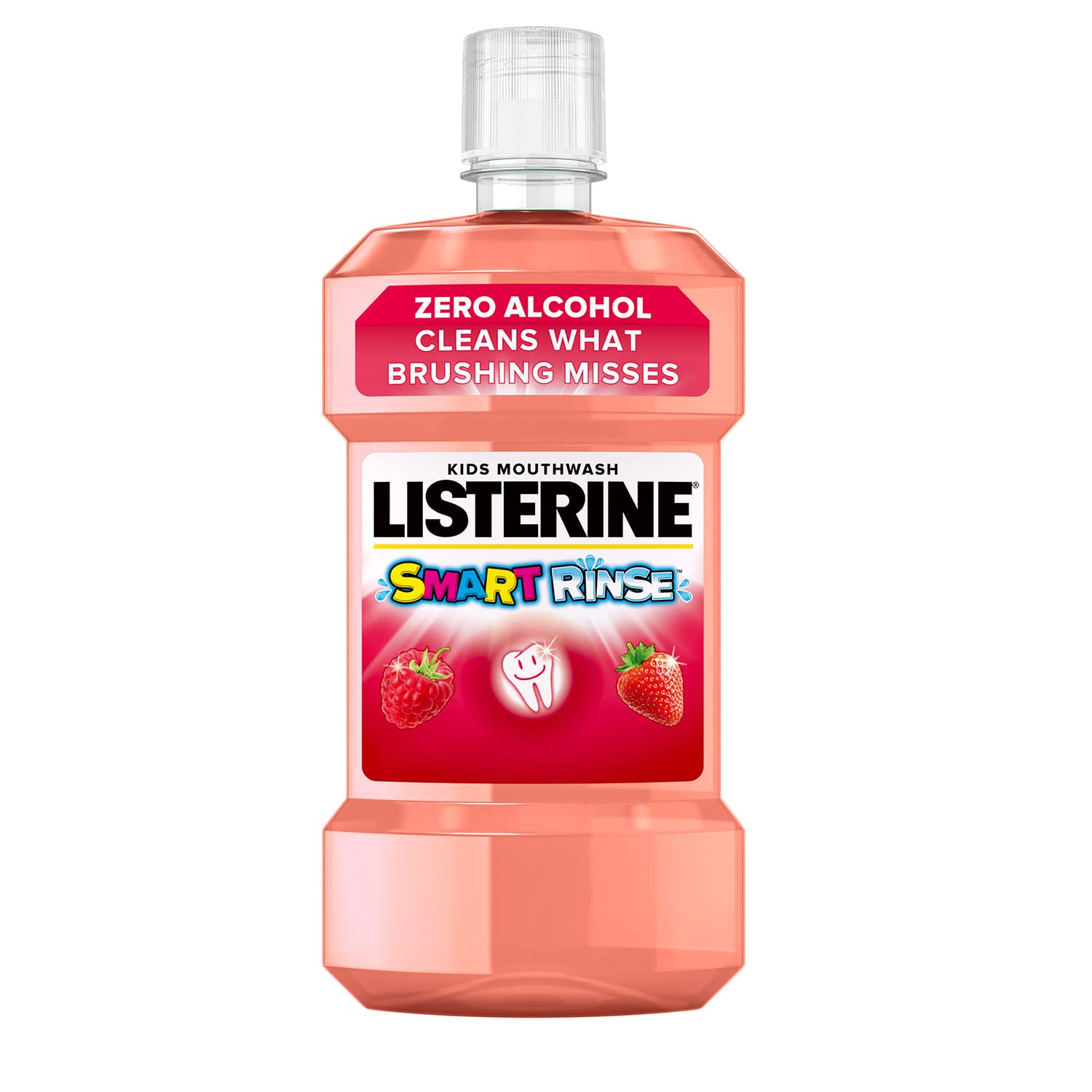 Listerine Smart Rinse Mild Berry Mouthwash (1x 500ml), Kids Mouthwash to Reduce Cavities, Bad Bacteria, and Cleaning Teeth, Gums, and Tongue, Sugar-and Alcohol-Free Formula