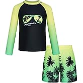GRACE KARIN Boys Rash Guard Swim Set Boy Two Piece Long Sleeve Swimsuit Kids Bathing Suit Size 6-13Y