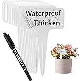 DaTpuik 100 PCS White Plastic Plant Tags Thick Gardens Labels T-Type Nursery Markers Re-Usable