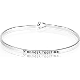 SM Inspirational Positive Message Engraved Thin Cuff Bangle Bracelets for Women (STRONGER TOGETHER - Silver)