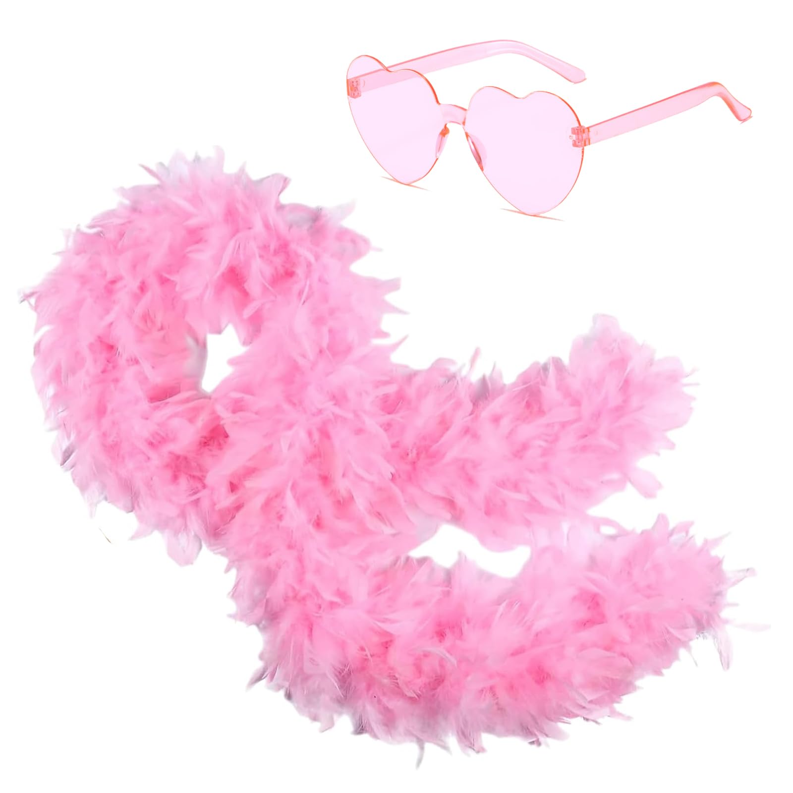 Ceboic Colorful Feather Boas 2M Fluffy Feather Boa with Heart Rimless Sunglasses Natural Turkey Feather Scarf Fancy Dress Accessories for Women Girls Dancing Wedding Cosplay Halloween Christmas Party