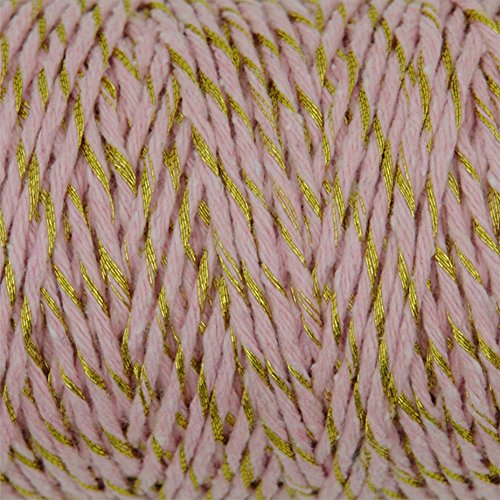Charmkey Holiday Bakers Twine Spool Cotton Mini Yarn 100yd 12 Ply Divine Strong String for DIY Crafts Gift Wrapping Packing Christmas Decoration, 2mm, 1 Cone, 2.89 Ounce (Striped Pink Golden)