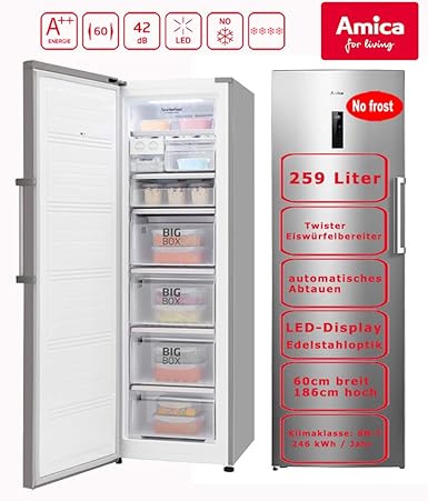 Amica XL Congelador NoFrost a + + 259L aspecto de acero inoxidable ...