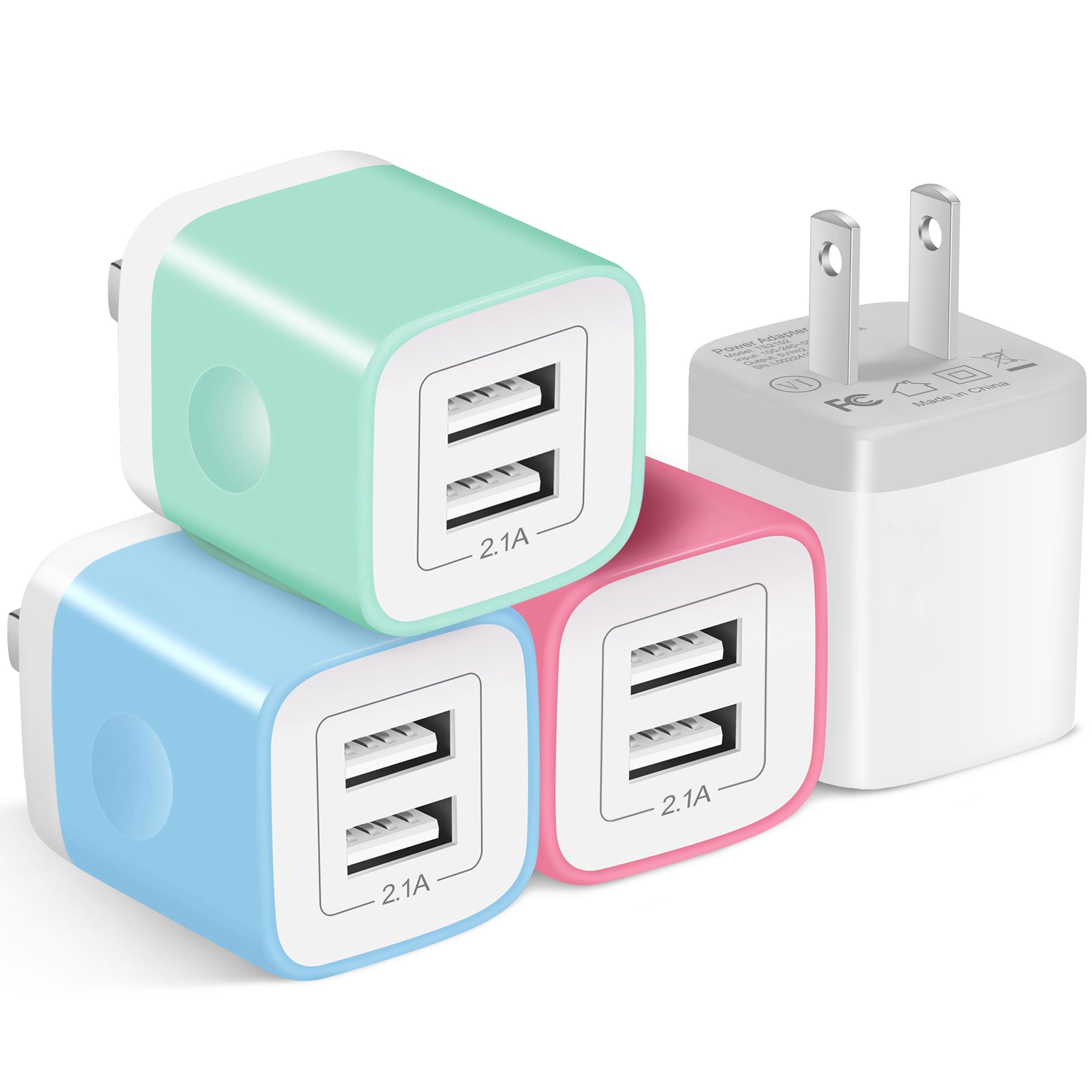 X-EDITION USB Wall Charger, 4-Pack 2.1A Dual Port USB Rapid Charger Block Cube Power Adapter Charging Plug Box Brick Compatible with Phone 14/13/12/11 Pro Max/XS/XR/X/8/7/6S Plus, Samsung, LG, Android