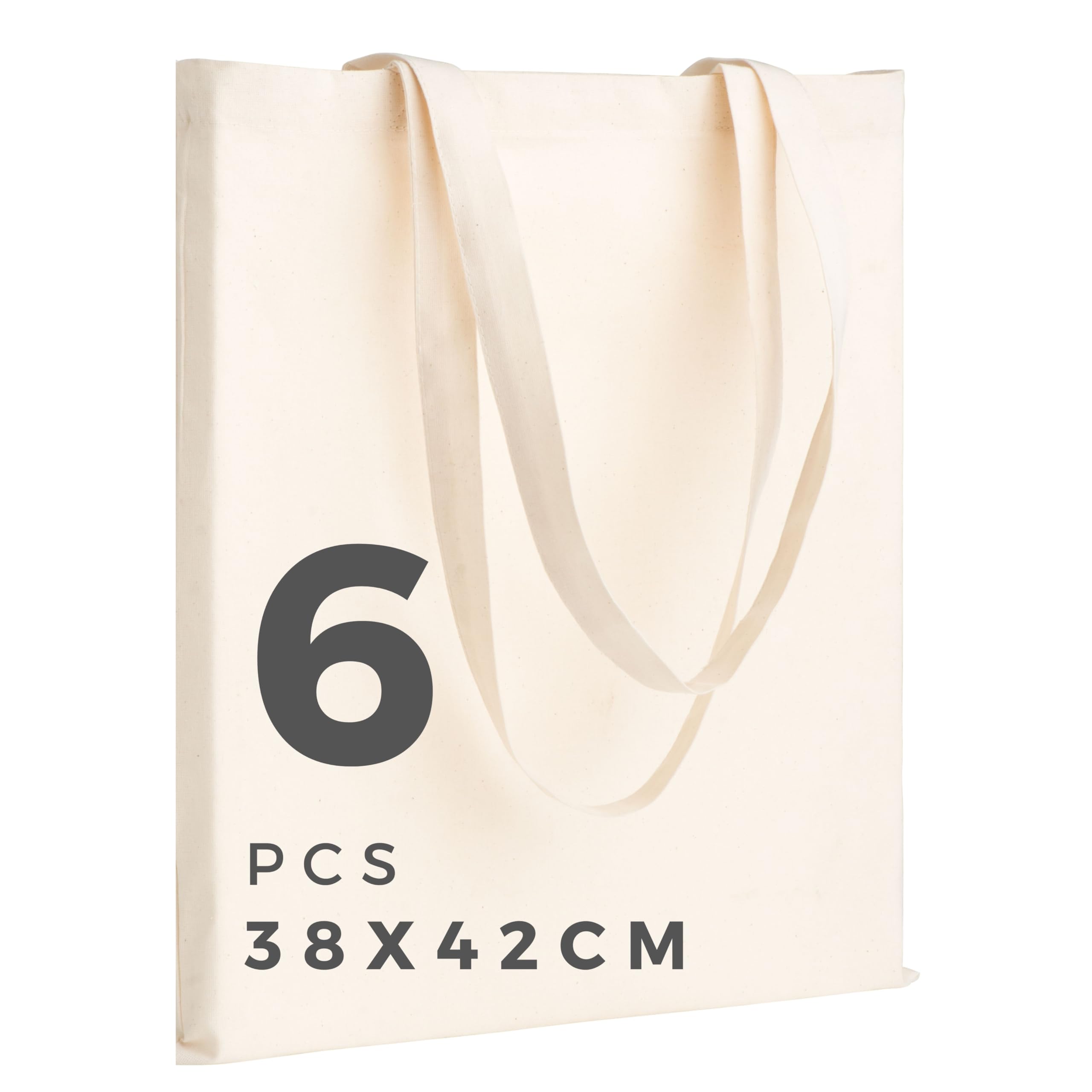 2 | 6 | 12 | 24 | 48 Pack 15"x16.5" Cotton Tote Bag, Reusable Grocery Shopping Cloth Natural Bags, Canvas, Suitable for DIY, Advertising, Promotion, Drawstring Gift, Giveaway, Activity (Beige, 6)