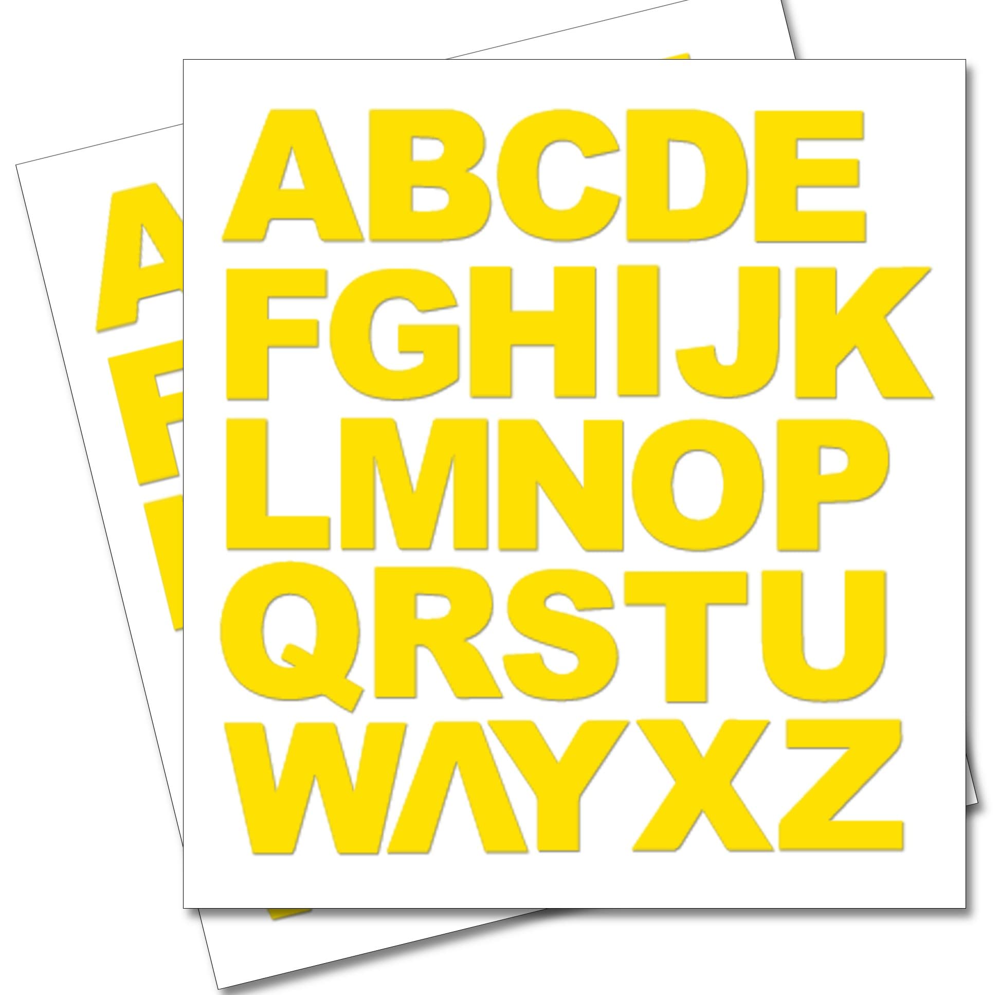 2 x Set of Full Alphabet Big Yellow Letters - Removable Self Adhesive Waterproof Durable Vinyl Stickers - Cut to the sticker Shape - size 50mm