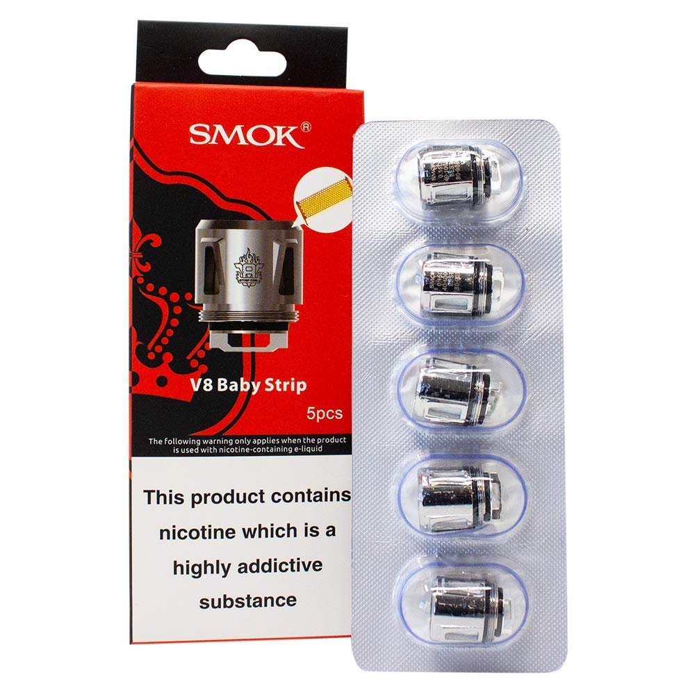 Smok V8 Baby Replacement Coils, Strip, 0.15 Ohm, Intensified Flavour and Enhanced Vapour Production, Works With Tfv8 Tfv12 Baby Tank, Smok Vaping Coils, Pack of 5, No Nicotine