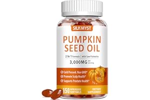 SILKMYST Pumpkin Seed Oil with Saw Palmetto 150 Softgels, 3000mg Max Strength per Serving, Cold-Pressed with Essential Fatty Acids & Phytosterols, Supports Immune, Hair, Bladder, Prostate Health