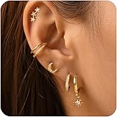 Bolinteri 5 Pairs 14K Gold Stud Hoop Earrings Set for Women Hypoallergenic 925 Sterling Silver Post Dainty Huggie Cuff Earring Sets for Multiple Piercing Stacks Trendy Women Fashion Jewelry Gifts
