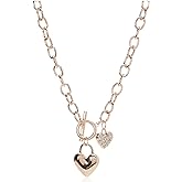 GUESS Rose-Gold-Tone Heart Lock Charm Toggle Chain Necklace