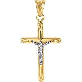 Jewels By Lux 14kt Two-tone Gold Mens Crucifix Cross Religious Charm Pendant