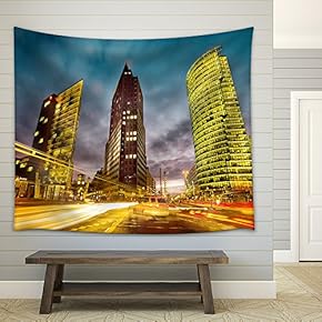 Intersection in Front of The Potsdamer Platz in The City Center of Berlin, Germany - Fabric Wall Tapestry Home Decor - 51x60 inches