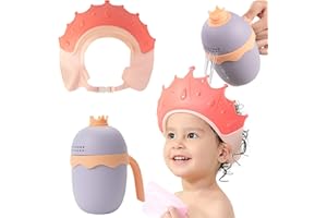 FUNUPUP Baby Shower Cap for Kids with Bath Rinse Cup, Adjustable Toddler Hair Washing Shield Hat Baby Bath Visor Shampoo Hat for Toddlers 6M-9T, Pink