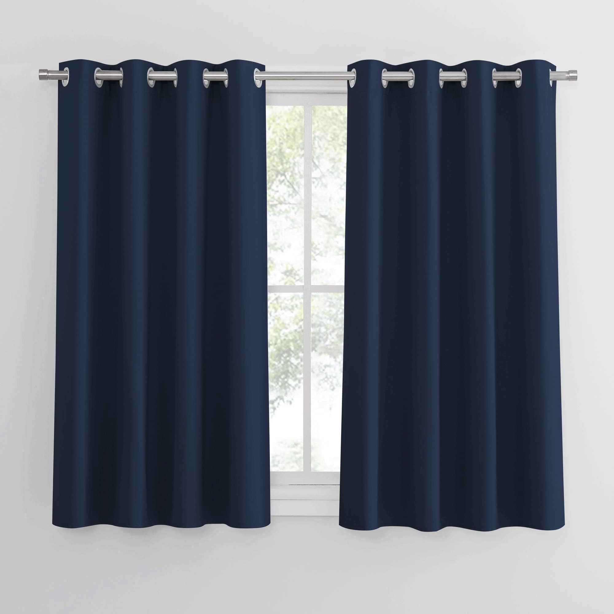 PONY DANCE Navy Blackout Curtains Eyelet for Kitchen - Eyelet Short Thermal Room Darkening Privacy Protection Curtain & Drape for Living Room/Bedroom/Caravan, 52 x 54 Inch, 2 Panels, Navy Blue — image 1