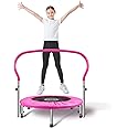 DARCHEN Indoor Small Trampoline for Kids Foldable Mini Trampoline with Adjustable Foam Handle Workout Indoor Outdoor Home Use