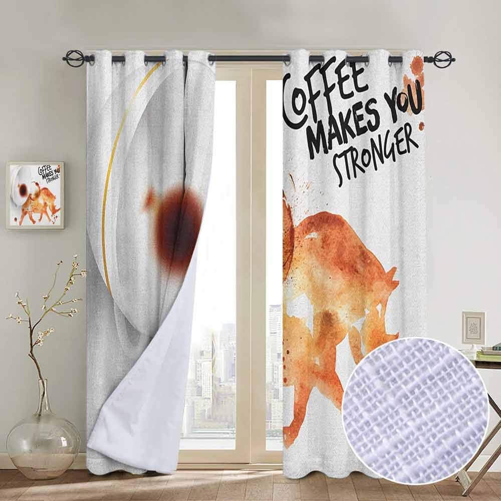 NUOMANAN Blackout Lined Curtains Coffee Art,Wild Rhino Animal from Spilled Hot Beverage Stain Latte Cappuccino, Burnt Sienna Black White,Thermal Insulated,Grommet Curtain Panel 1 Pair 52"x72"