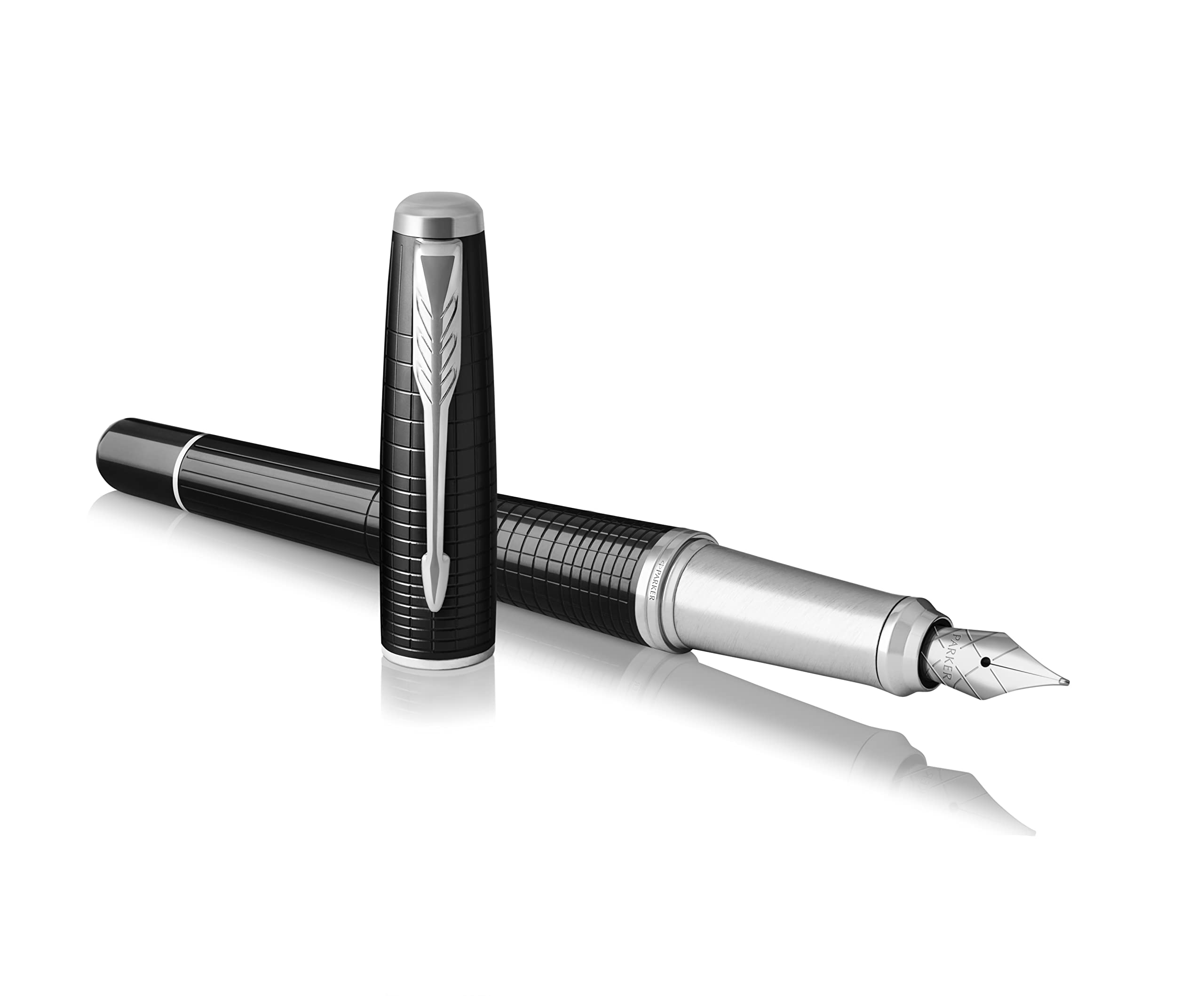 Parker Urban Premium Metal Fountain Pen - Ebony Pearl Lacquer with Chiselled Pattern - Medium Nib - Black Ink - Gift Boxed