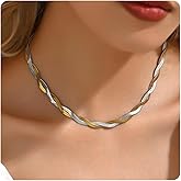 Mauzew 18K Gold Plated Snake Chain Herringbone Necklace Layered Double Chain Choker Necklaces for Women Trendy Jewelry Christmas Gifts