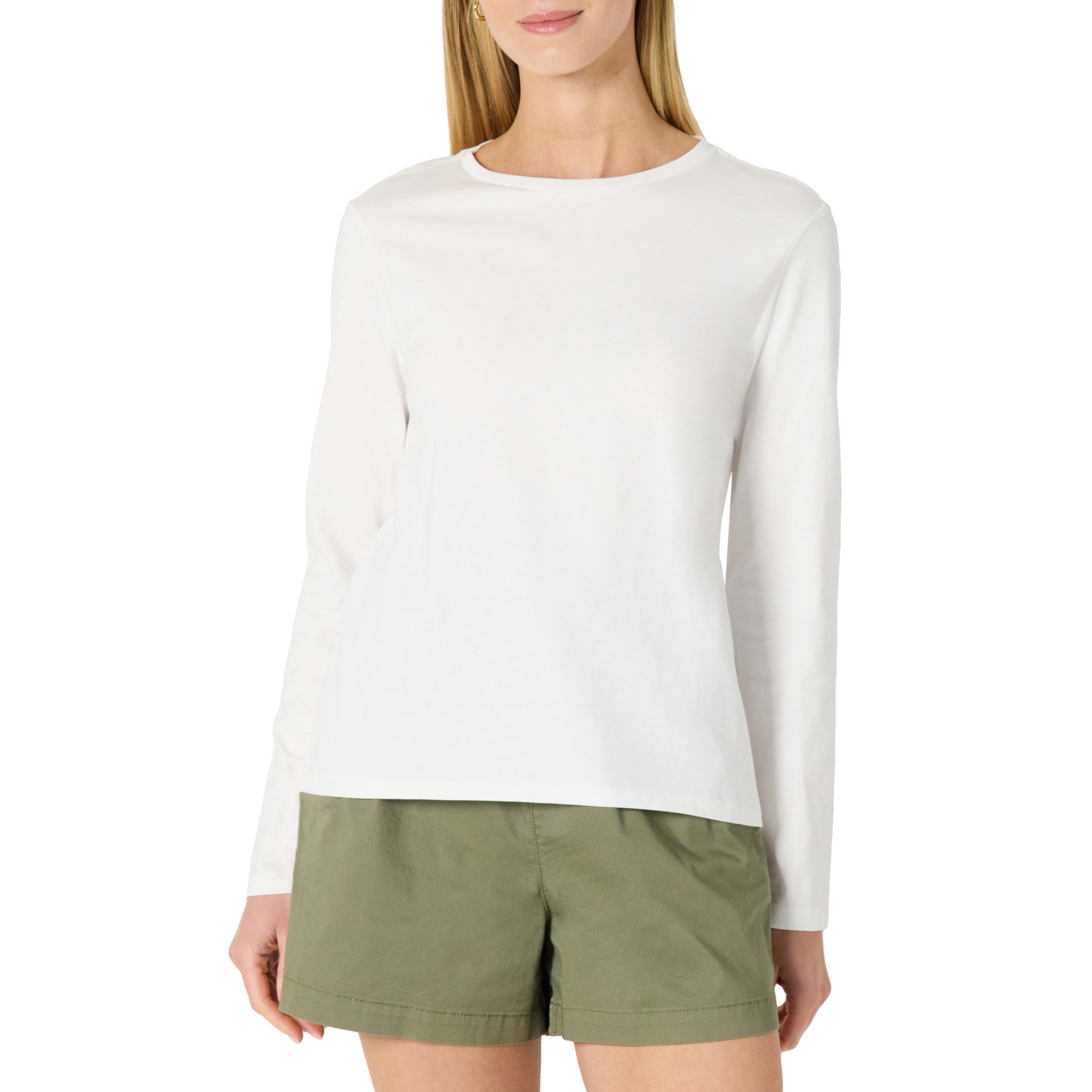 Photo 1 of Amazon Essentials Women's 100% Cotton Regular-Fit Long-Sleeve Crewneck T-Shirt, White, XX-Large