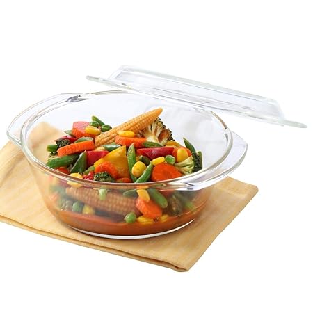 Borosil Round Glass Casserole, 2.5 Litres, Transparent