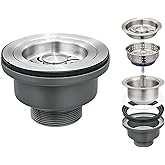 QruiLanTu 3-1/2 ‘’Kitchen Sink Drain Assembly Kit 304 Stainless Steel Sink Strainer Drain Basket Replacement with Sink Stopper Sealing Lid for Kitchen Bathroom Drain Kit