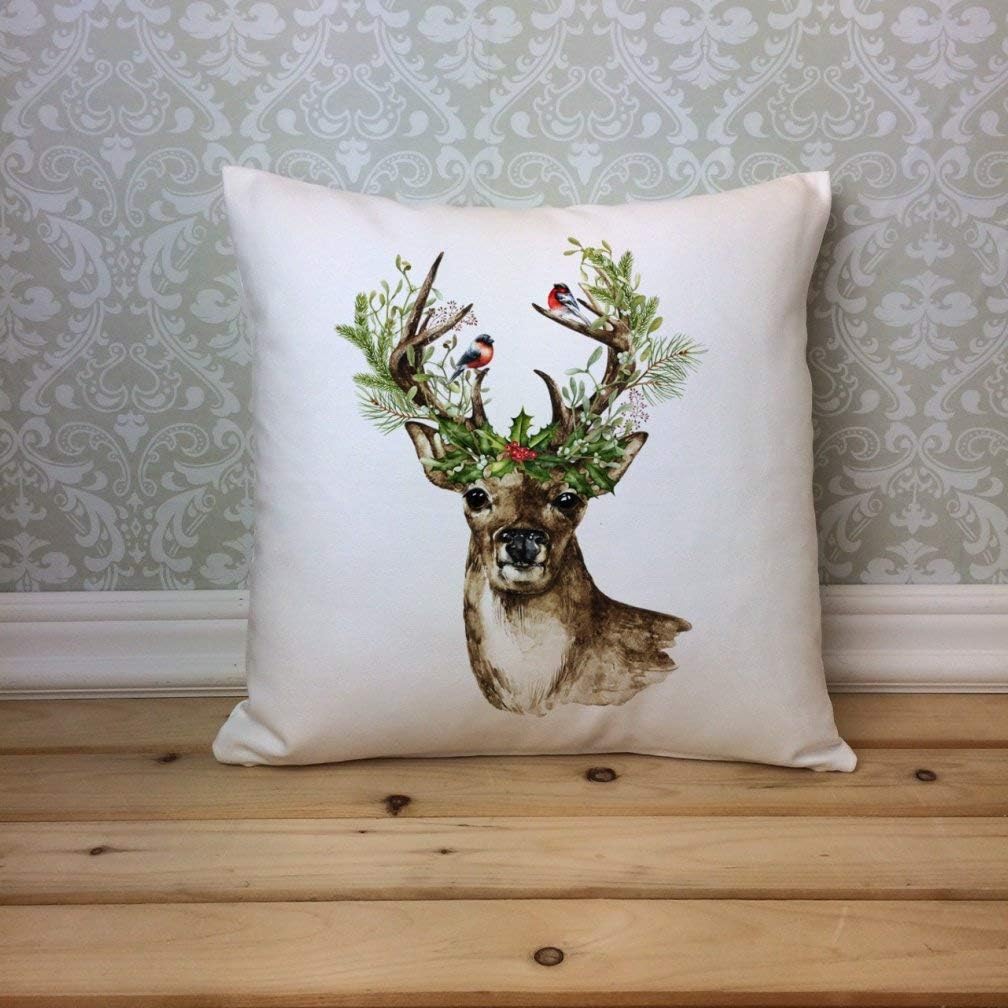 2 Weihnachts-Kissenbezüge 40x40 Cm – Rotes Elch & Hirsch Design, Leinen, Mit Unsichtbarem Reißverschluss