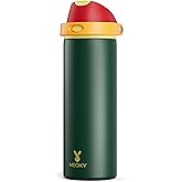 24 oz Insulated Water Bottle with Straw: Meoky Stainless Steel Metal Water Bottle with 2-in-1 Lid - Leak Proof, Cold for 24 Hours, Protective Silicone Base, BPA-Free for Sports Travel Car, Evergreen
