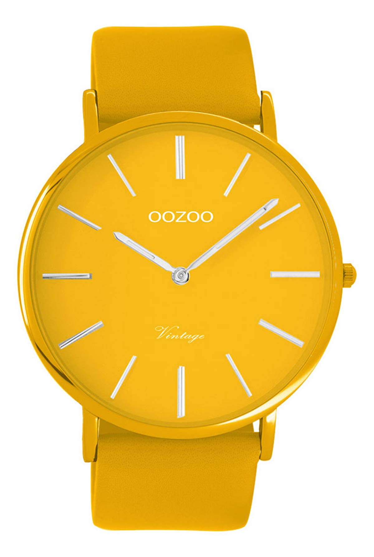 Oozoo Vintage Men's Watch Colours of The Summer with Leather Strap Flat 44 mm, mustard yellow, Strap.