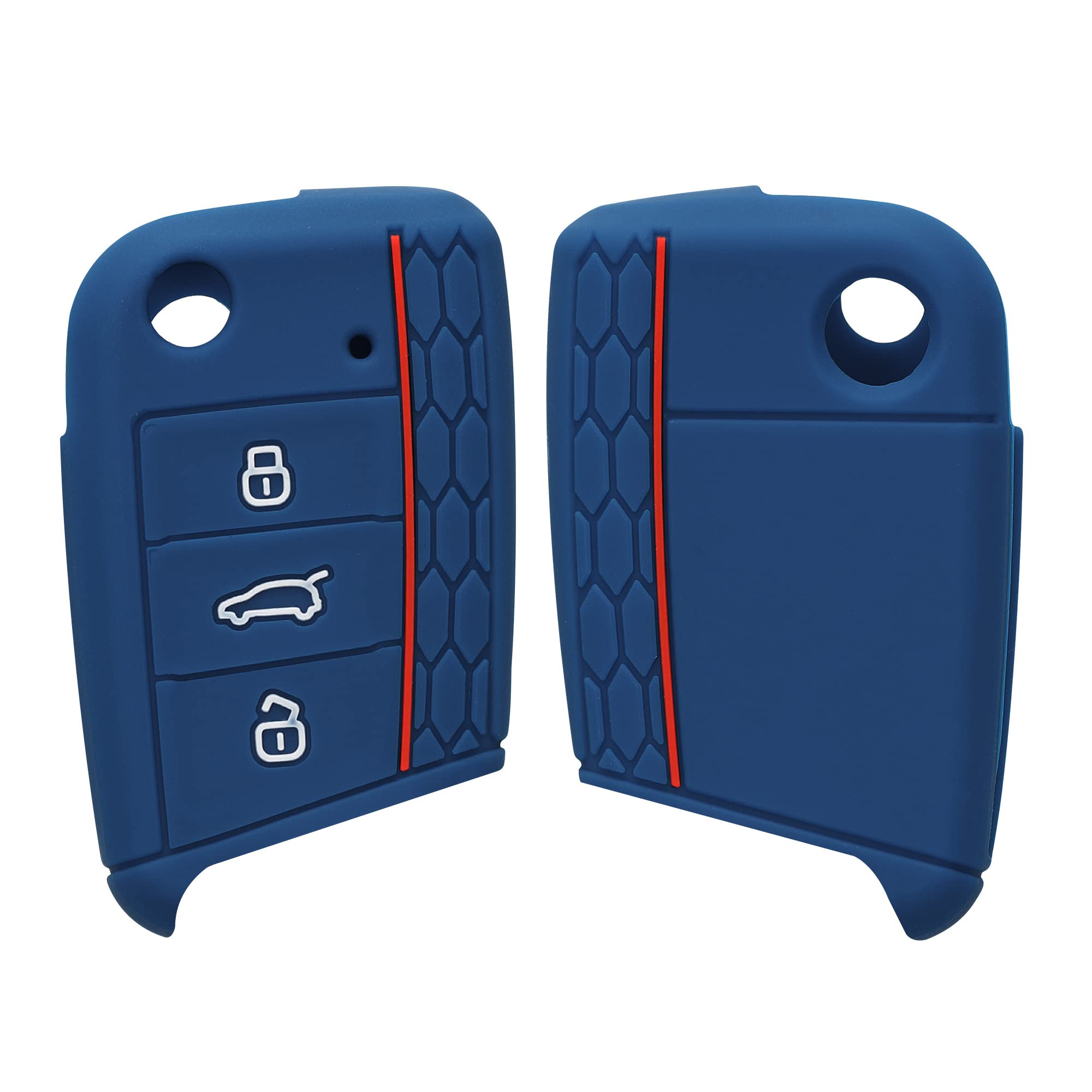 kwmobile Golf 7 MK7 3 Button Car Key Cover - Silicone Key Fob Case - Dark Blue/Red